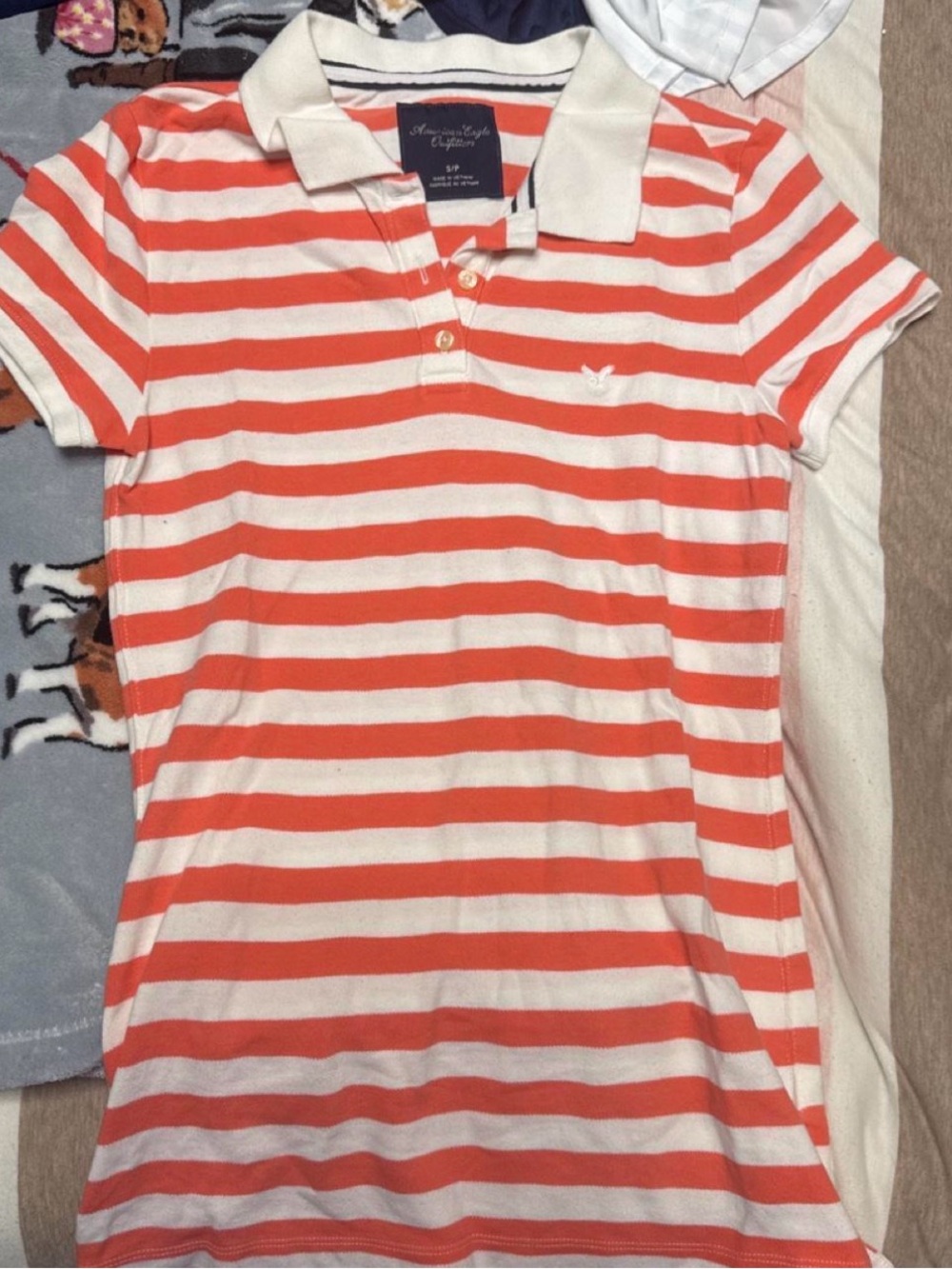 American Eagle Outfitters Orange & White Striped Kids Polo